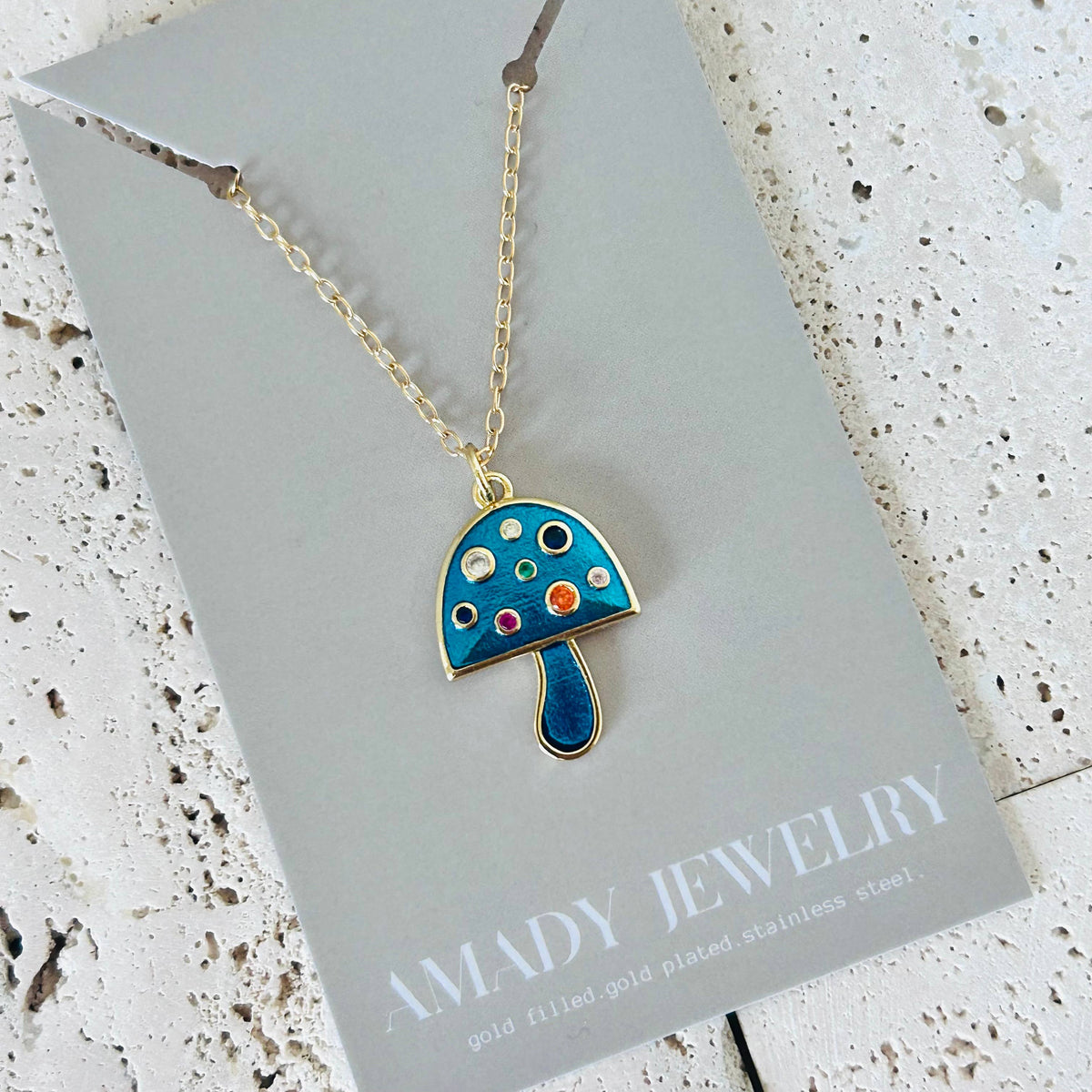 Small mushroom pendant necklace colorful spring summer chain
