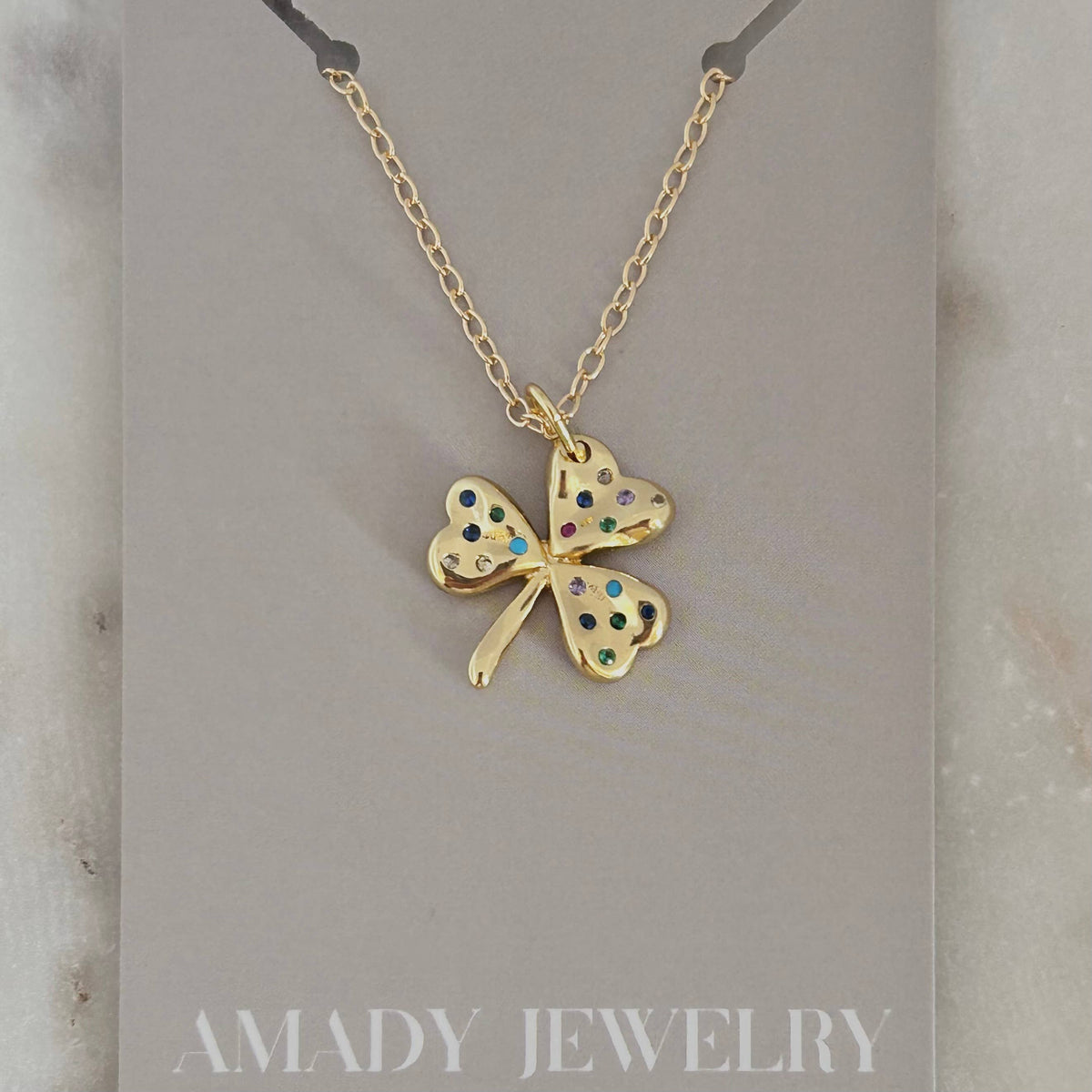 Shamrock leaf pendant 18k gold filled chain necklace lucky