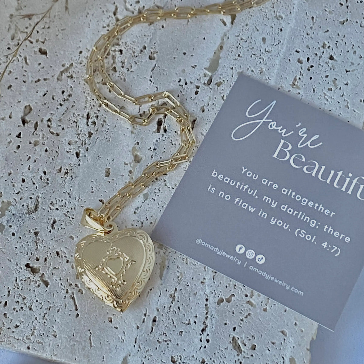 Heart Lock locket necklace engraved love gold filled photo