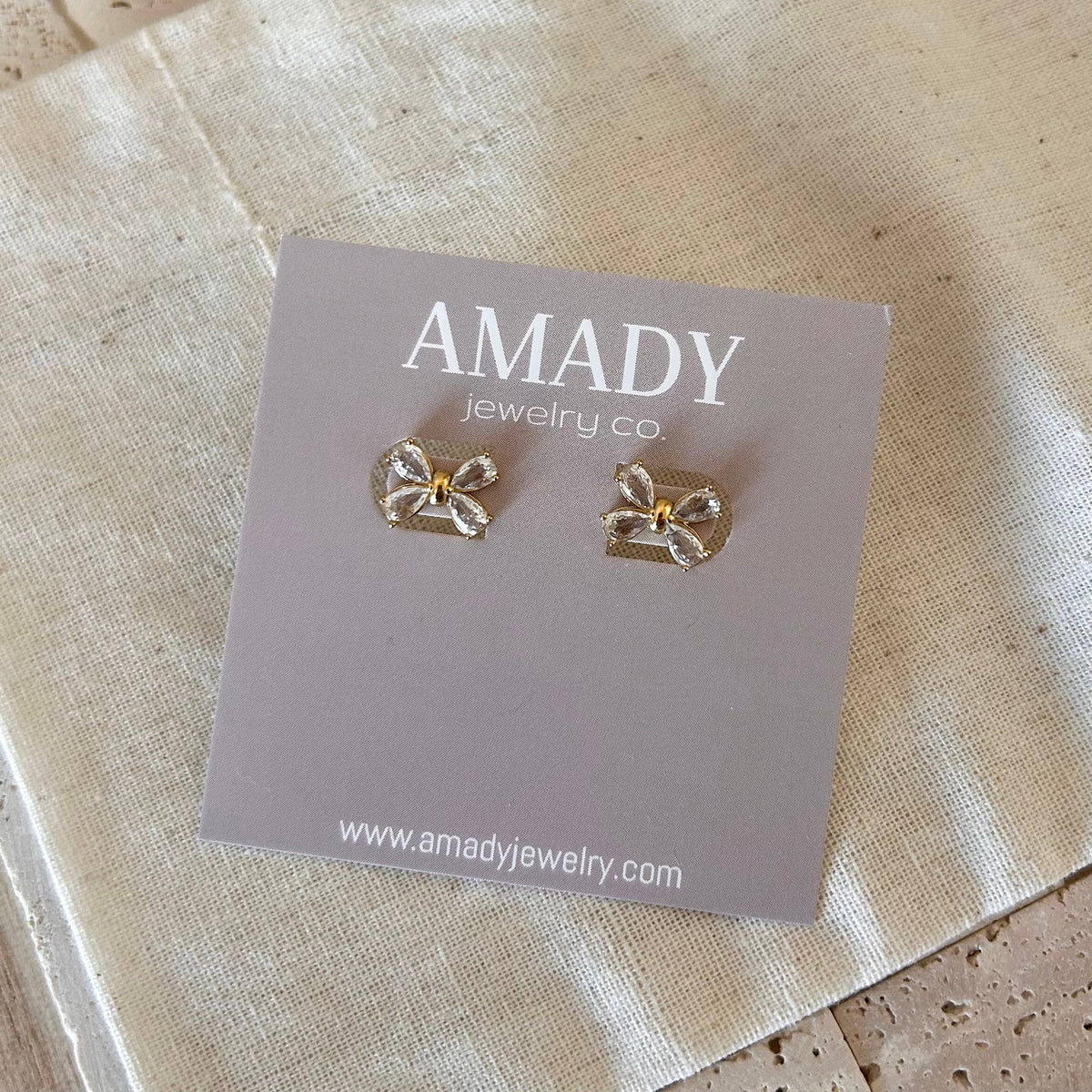 Bowtie cubic zirconia stud post earrings waterproof 18k gp