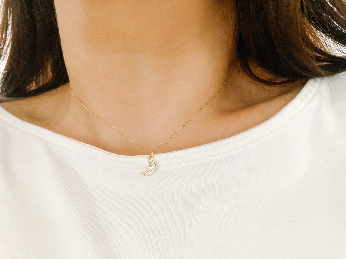 Gold Crescent Moon Charm Pendant Necklace 14K gold filled