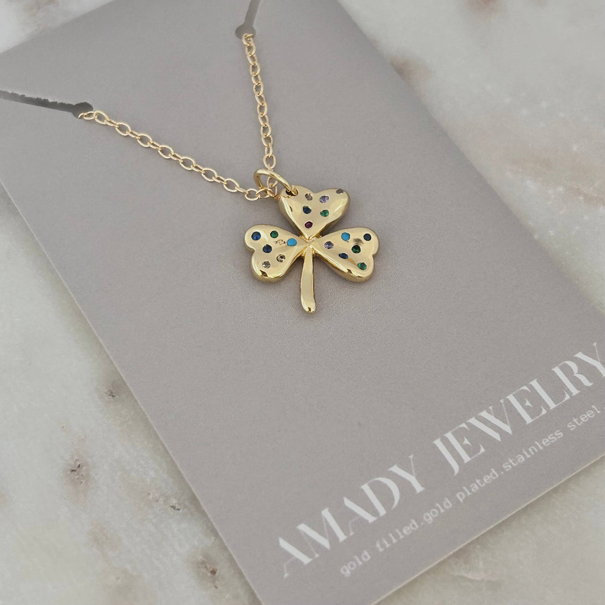 Shamrock leaf pendant 18k gold filled chain necklace lucky