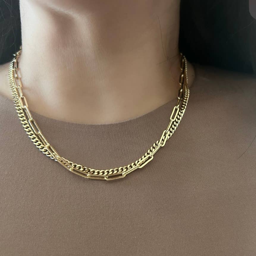 Gold Paperclip Link Chain necklace layering 18k gold-filled