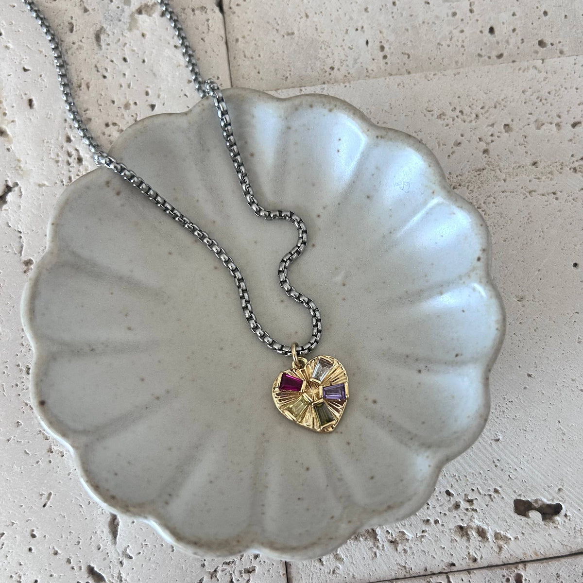 Pave Heart charm pendant necklace gold and silver layering