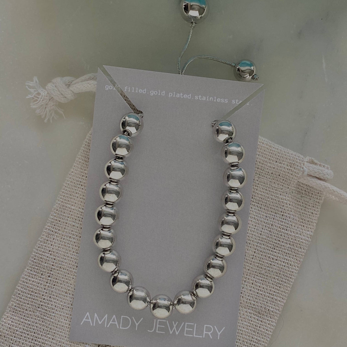 Silver Beads Beaded Bracelet Rhodium Filled