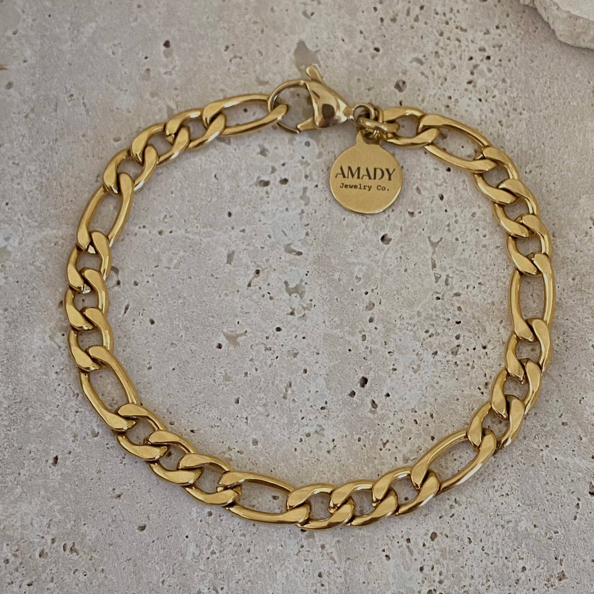 Figaro curb chain layering bracelet 18k gold plated