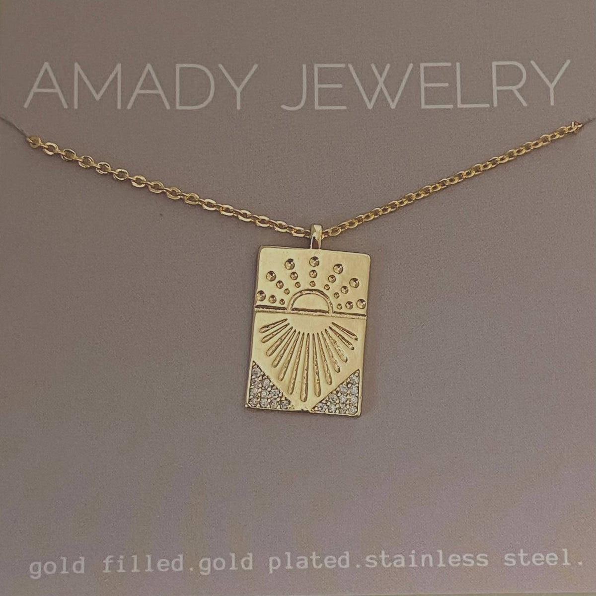 Sunrise Sun Medallion charm pendant 18k gold filled chain