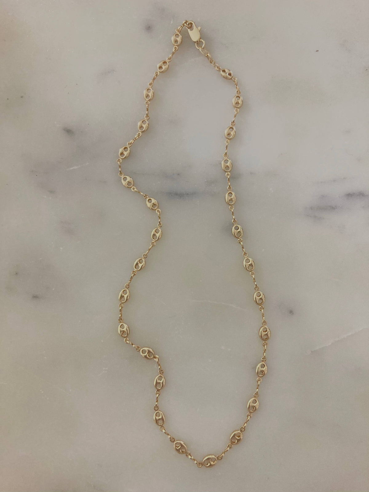Mariner coffee bean link chain necklace, 18k gold chocker