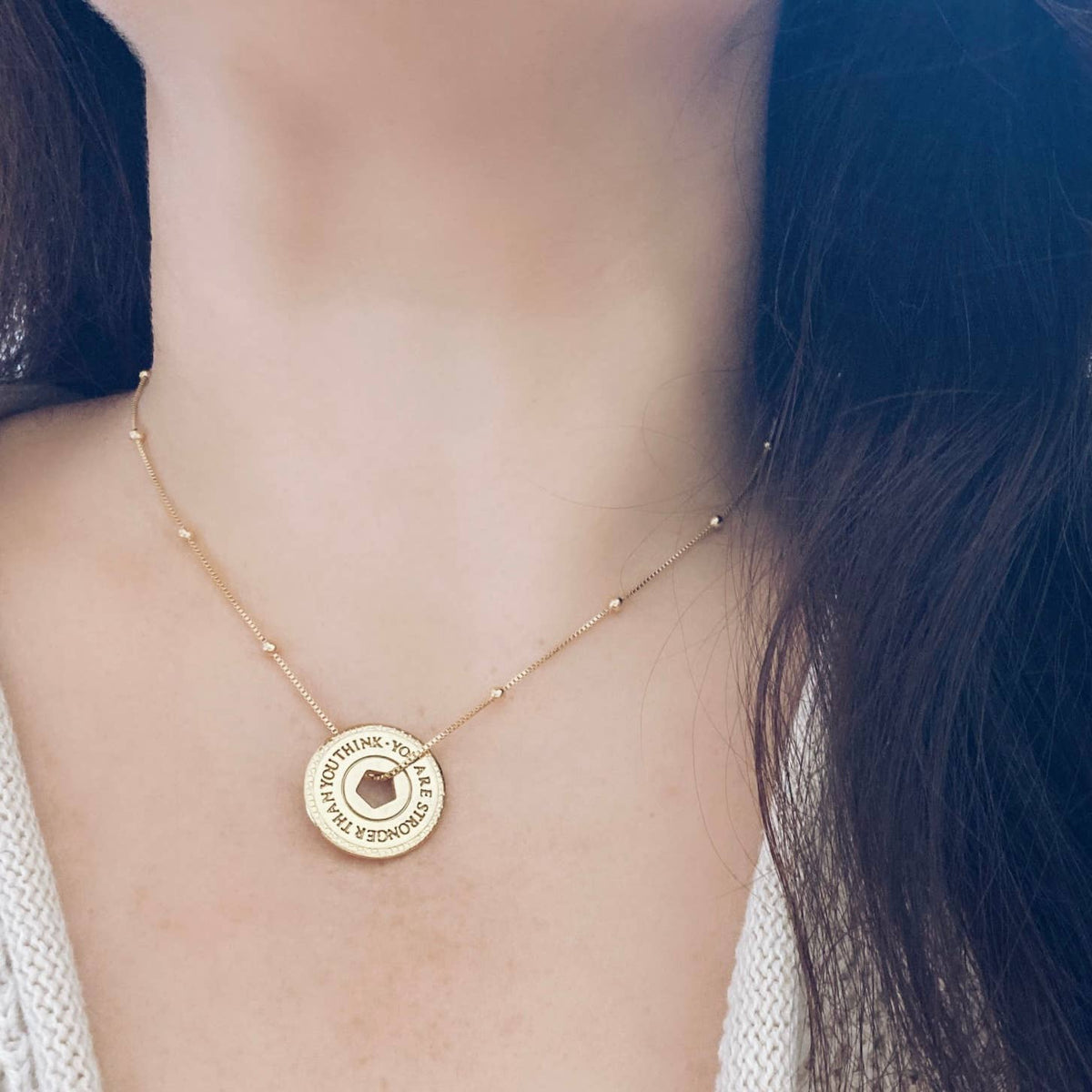 Gold filled coin medallion medal necklace 18k gold filled