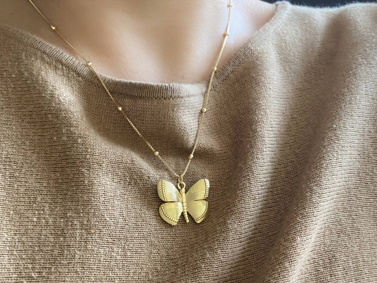 Gold butterfly pendant necklace monarch butterflies wings