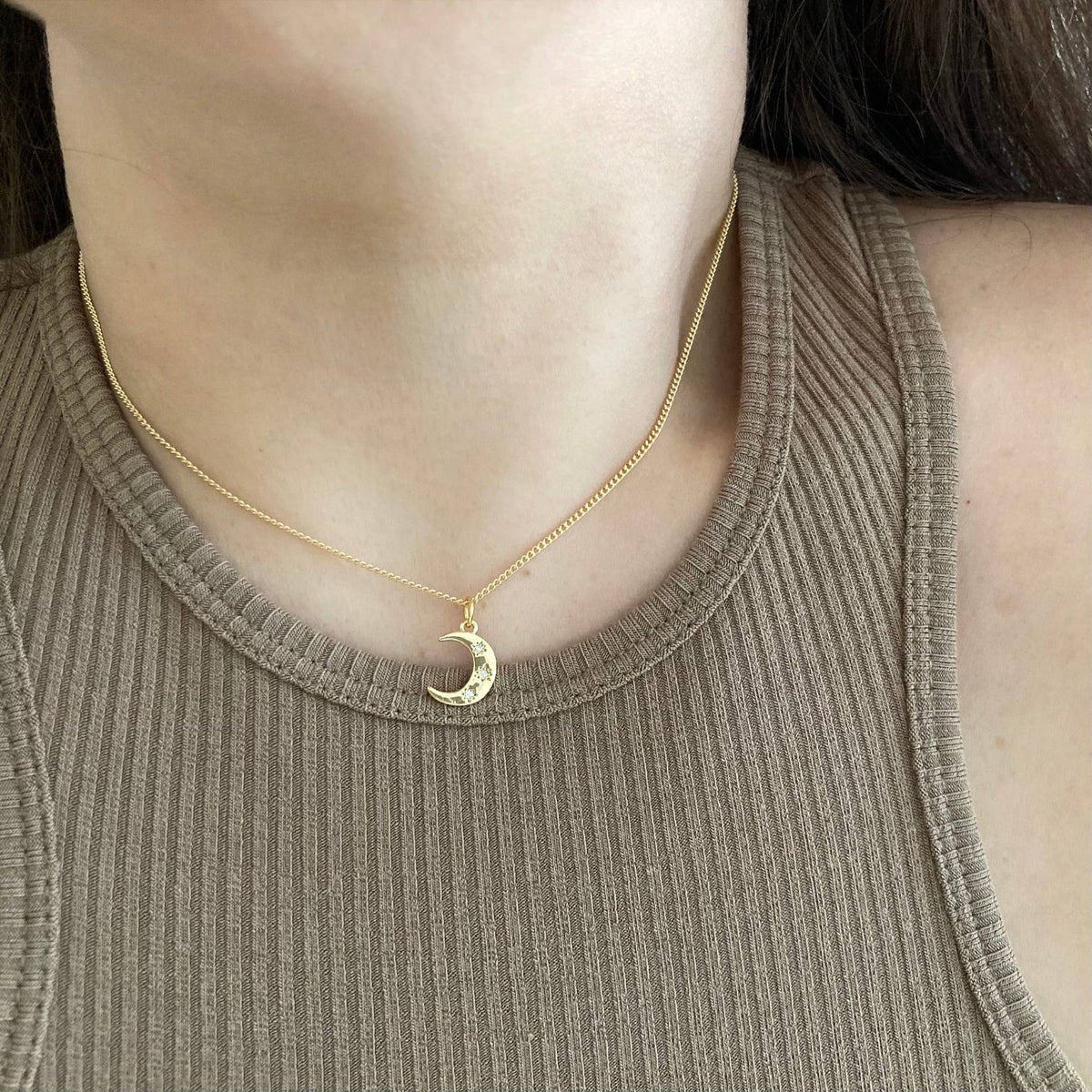 Crescent Half Moon 18K gold filled necklace waterproof