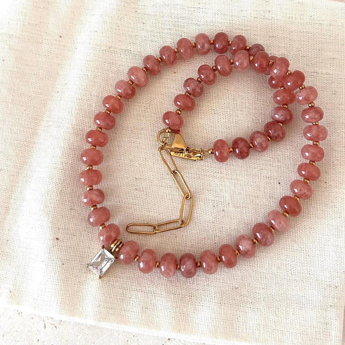 Beaded necklace natural stone rondelle