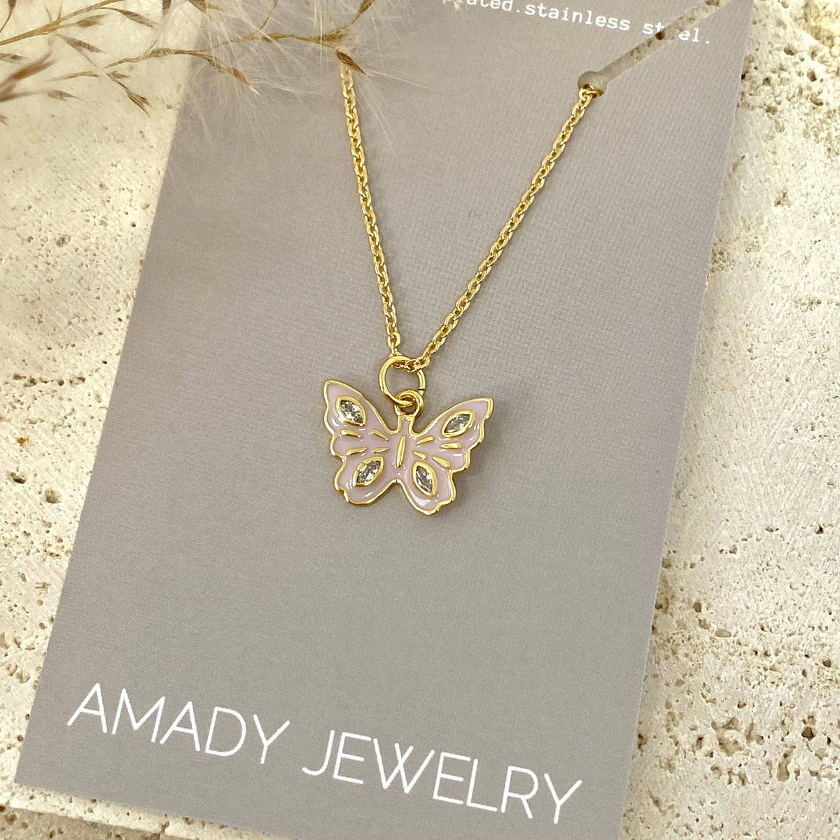 Butterfly pendant necklace pastels color 18k gold filled
