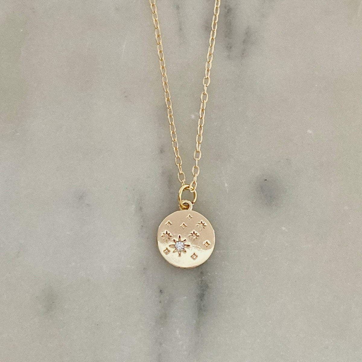 Coin Medallion zircon 18k gold filled Necklace waterproof