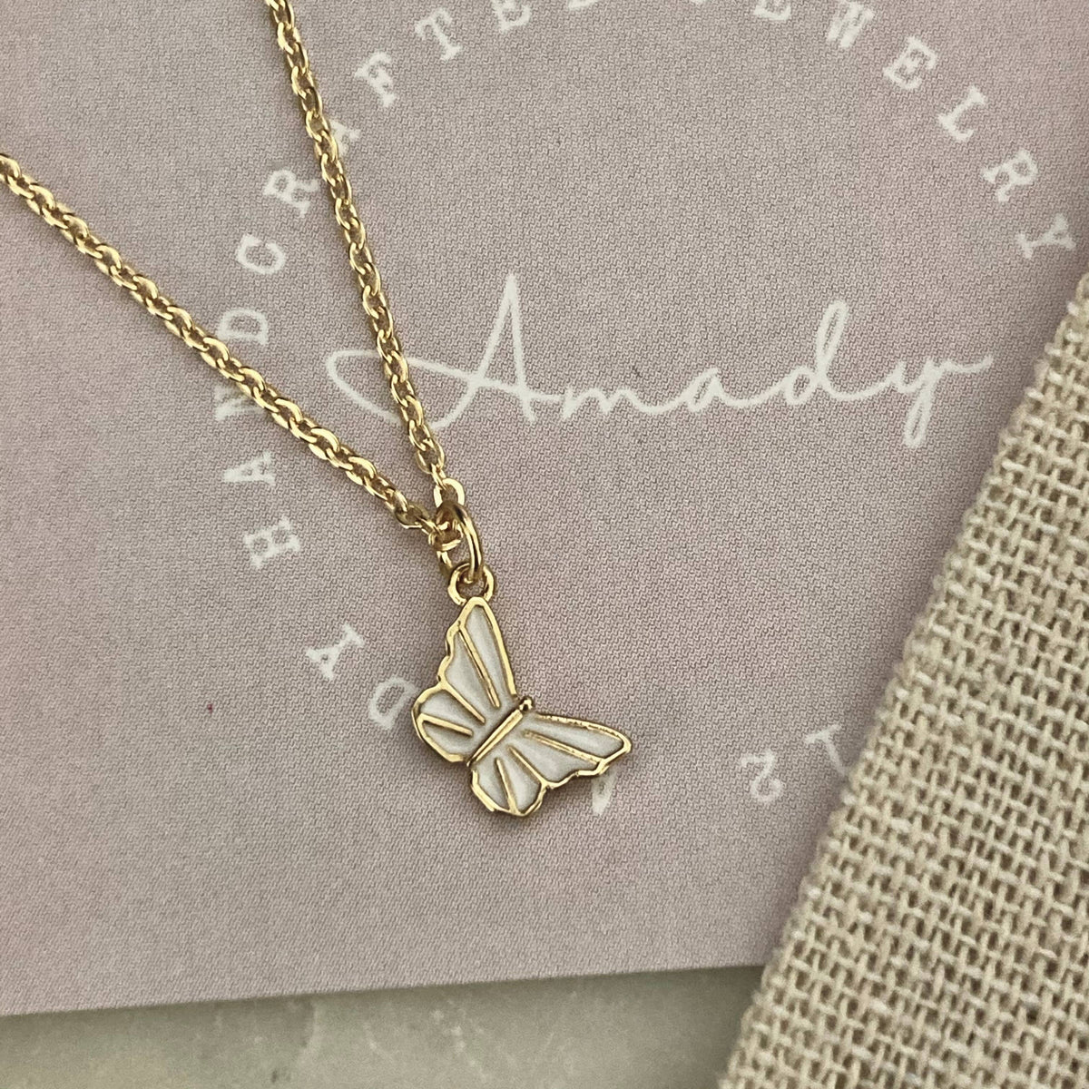Butterfly charm pendant dainty necklace 18K waterproof
