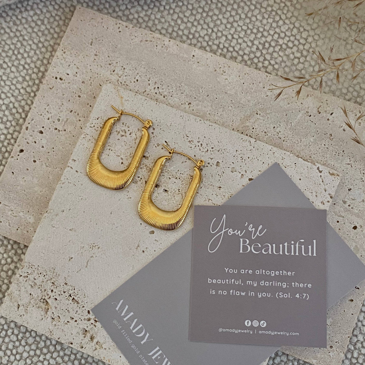 Textured Long Hoop Earrings lightweight stainless steel