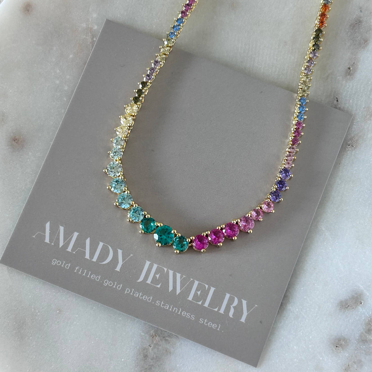 Colorful rainbow tennis necklace spring summer crystals