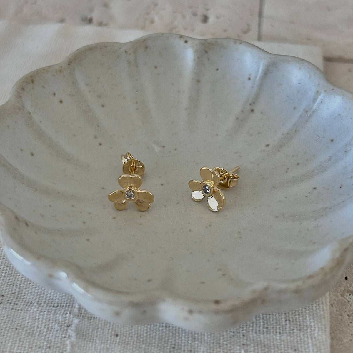 Flower stud post minimal earrings waterproof 18k gold fill