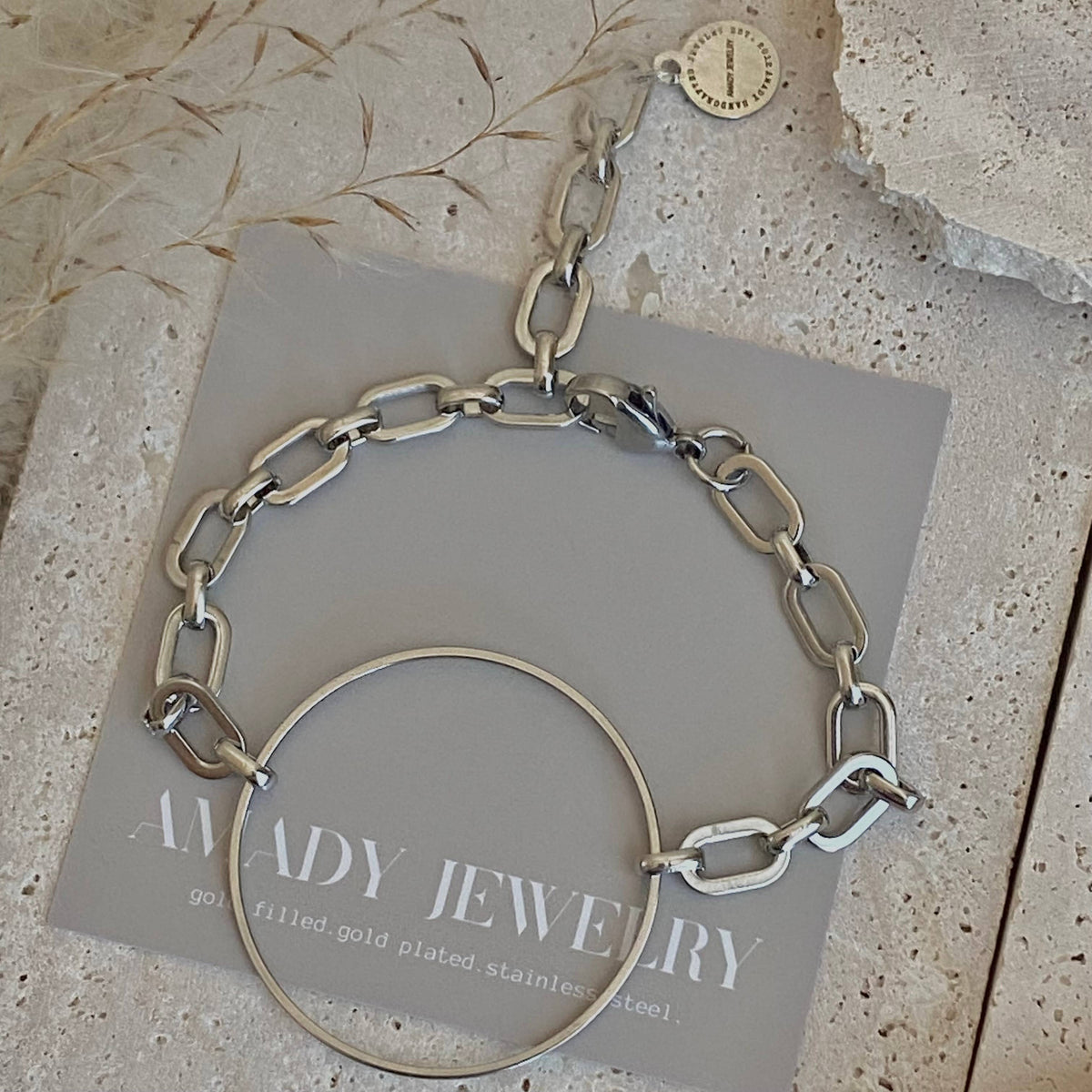 Infinity round charm statement chain bracelet