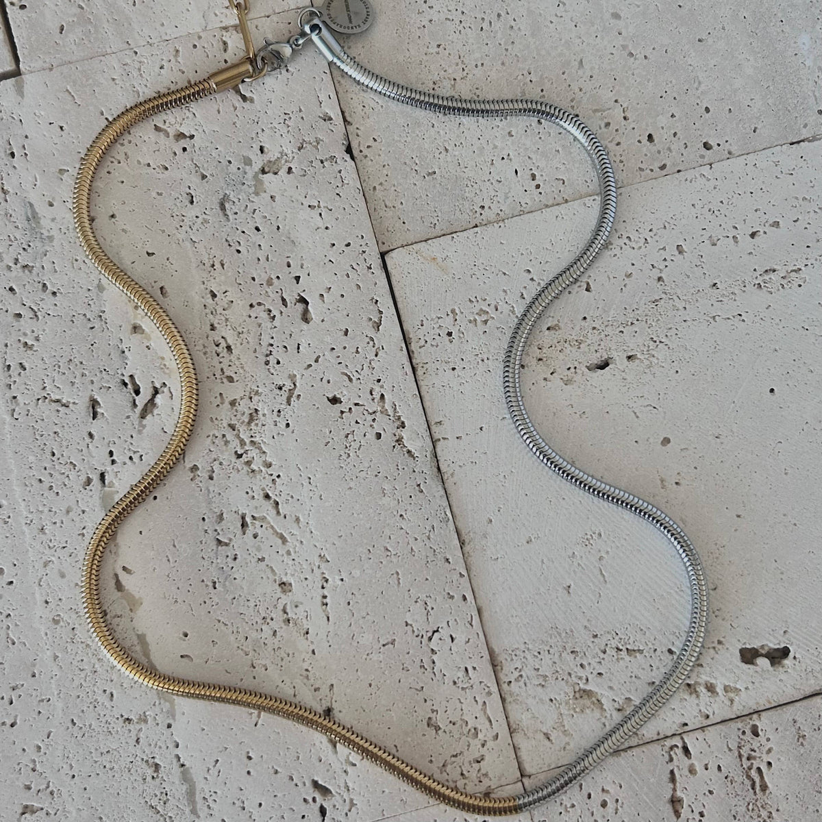 Gold Silver snake chain necklace two double tone ombre
