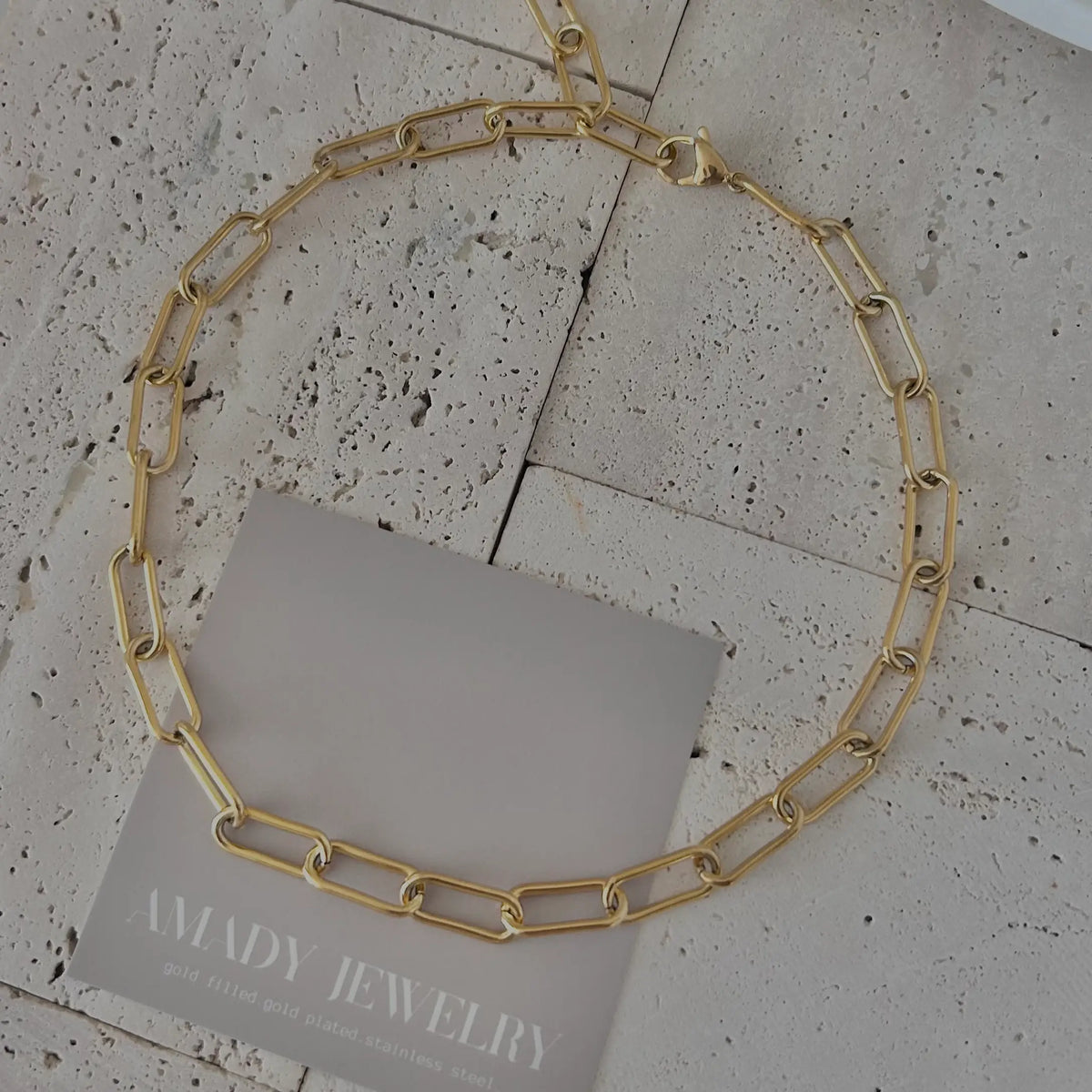 18k Gold Plated Paperclip Link Necklace Choker Lariat