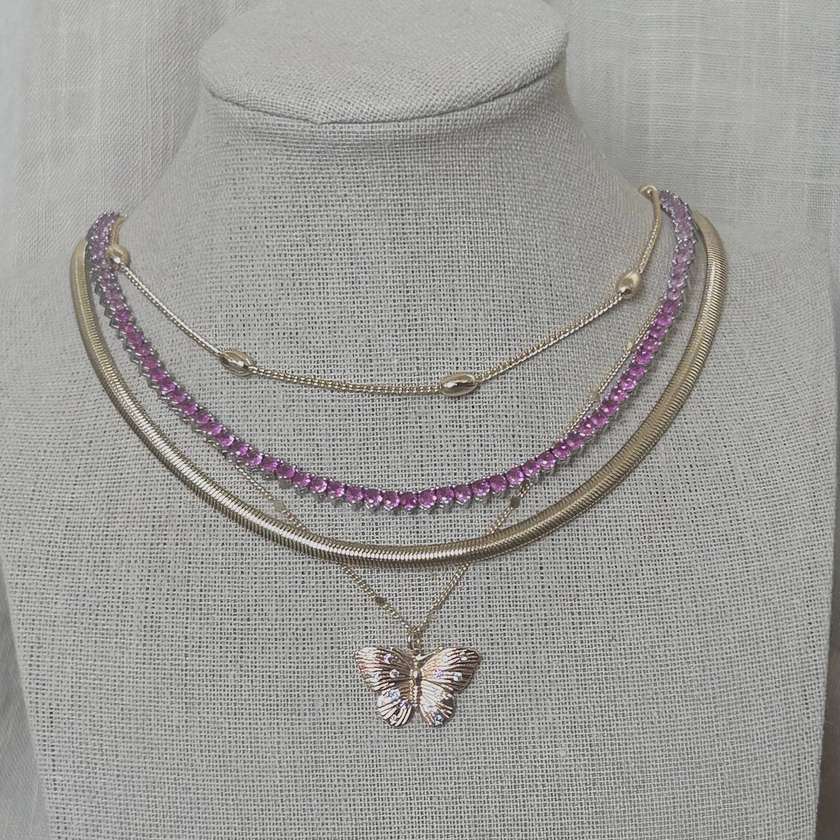 Butterfly necklace colorful crystals on it water resistant