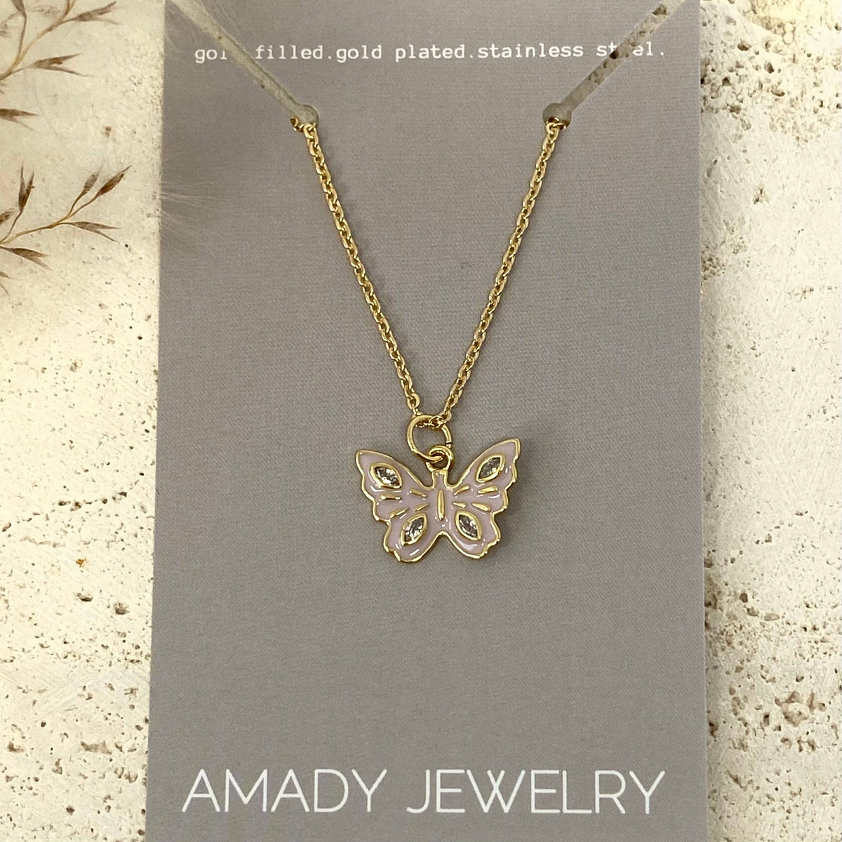 Butterfly pendant necklace pastels color 18k gold filled