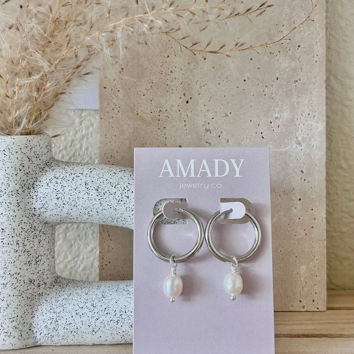 Silver hoop earrings freshwater Pearls