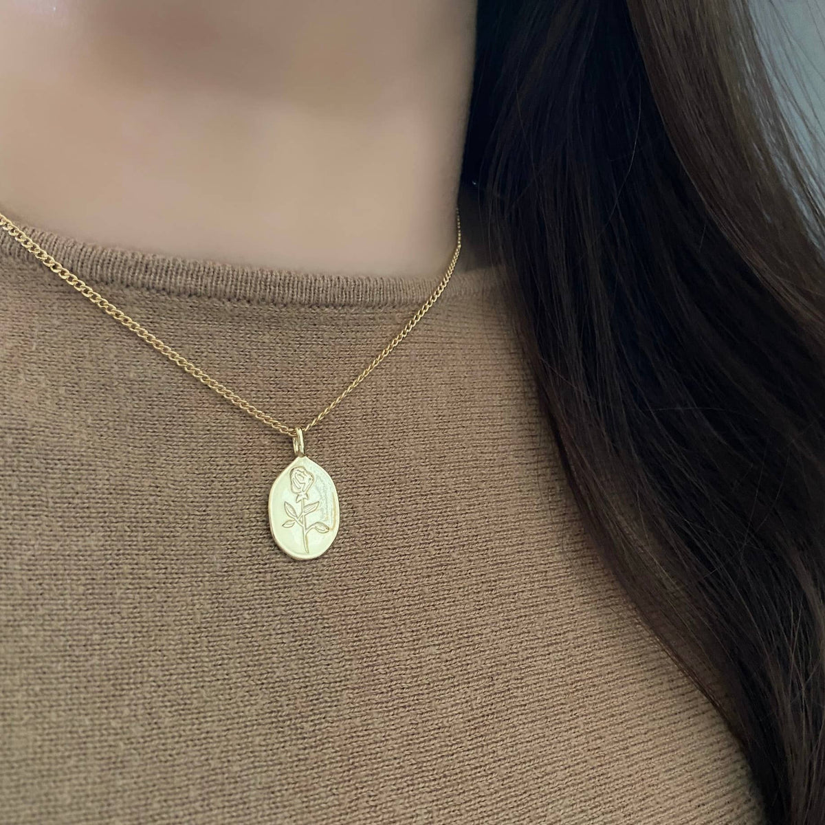 Rose Flower Medallion Coin Layering necklace 18k gold filled