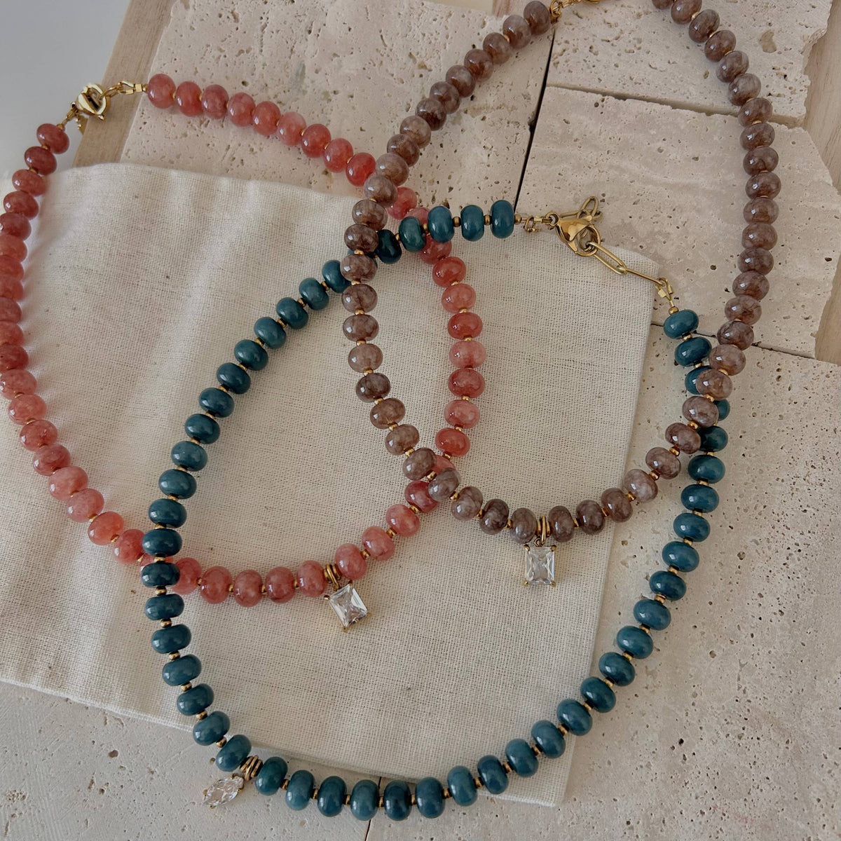 Beaded necklace natural stone rondelle
