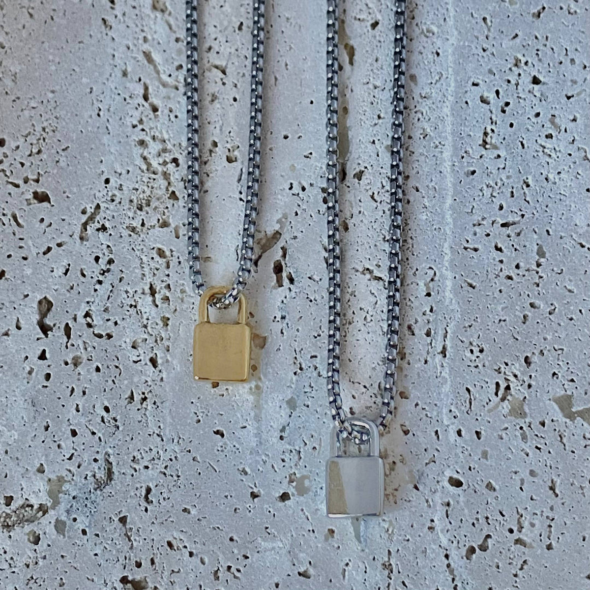 Silver or gold Padlock charm pendant necklace stainless stee