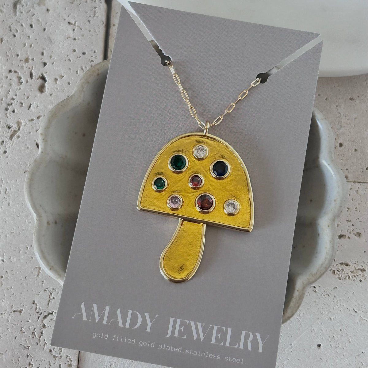 Big Mushroom pendant necklace colorful spring summer jewelry