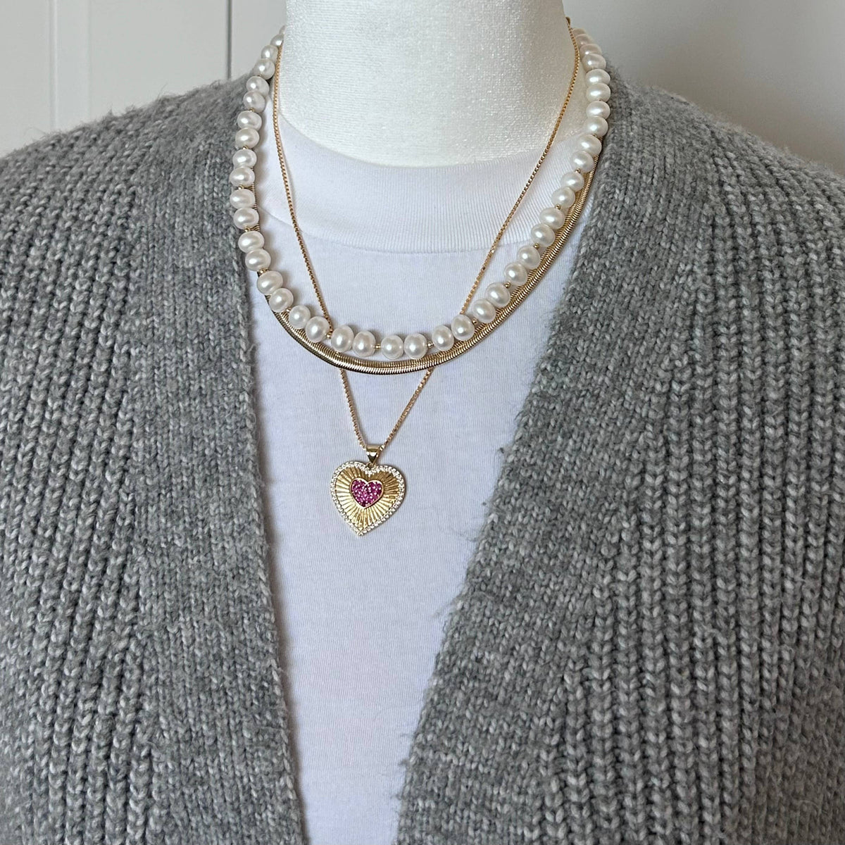 Pink Gold Plated Heart Pendant Necklace