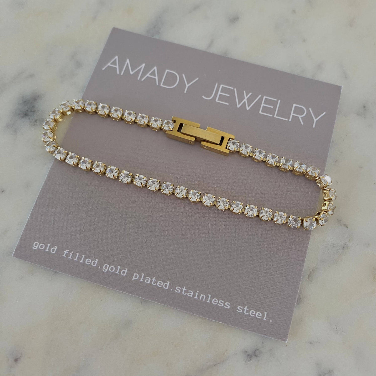Tennis 3mm Cubic Zirconia Stainless Steel 18k Gold Bracelet