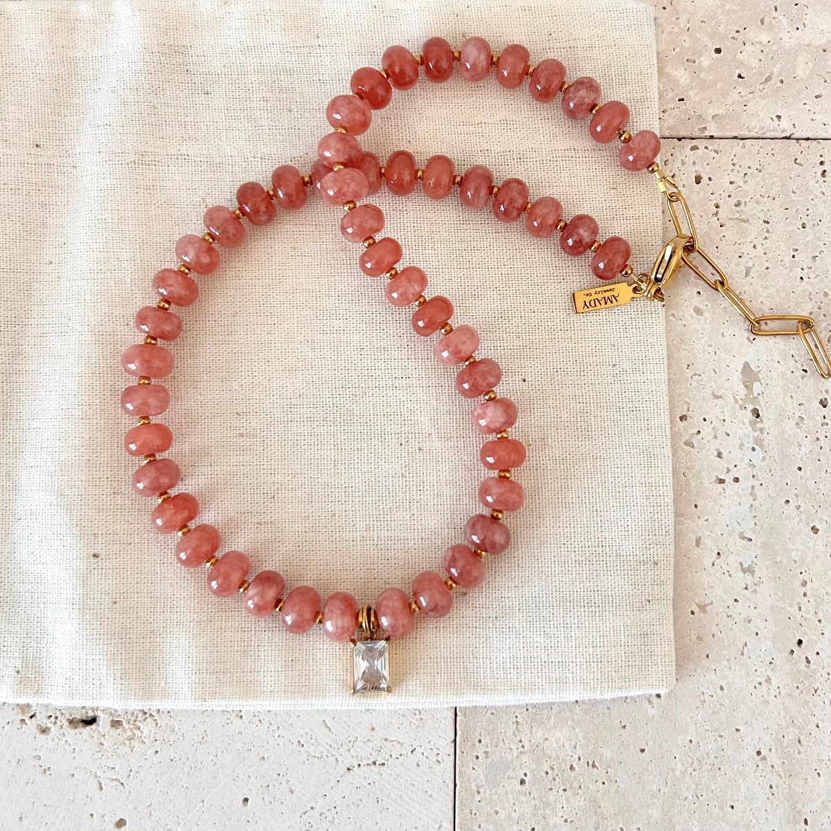 Beaded necklace natural stone rondelle