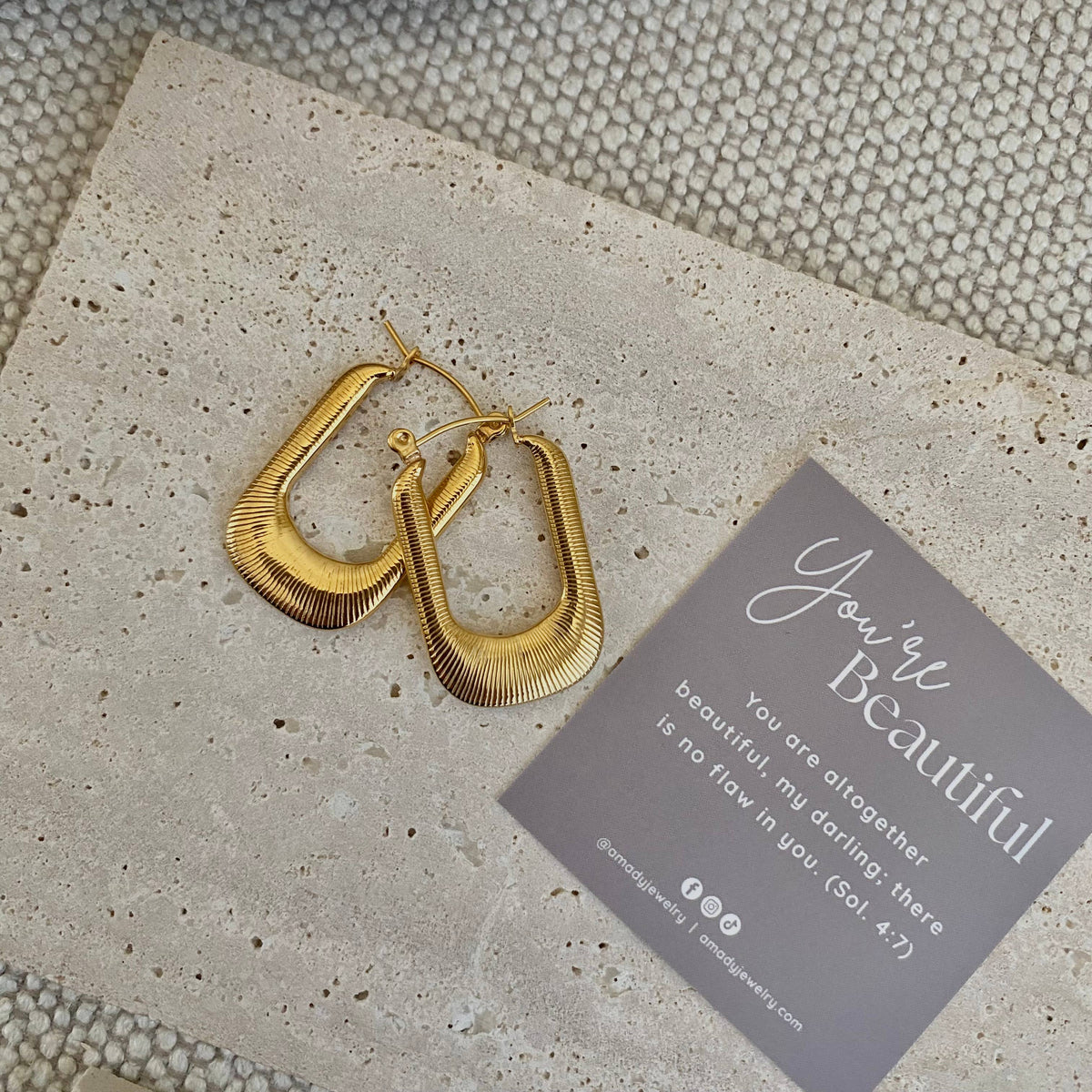 Textured Long Hoop Earrings lightweight stainless steel