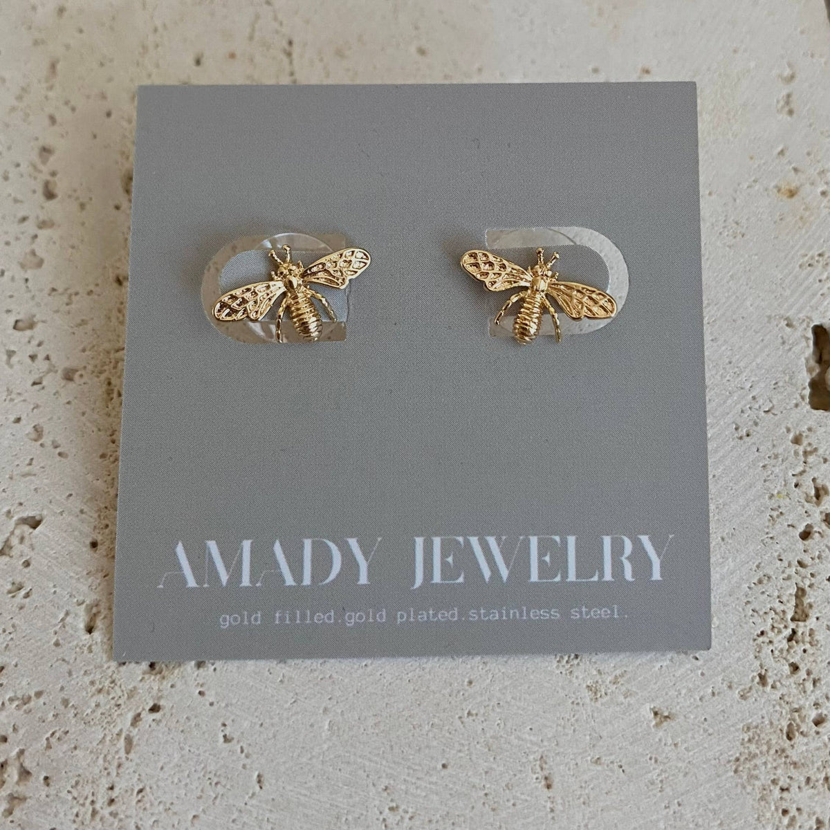 Queen bee Honey bee post earrings 14k Gold Plated