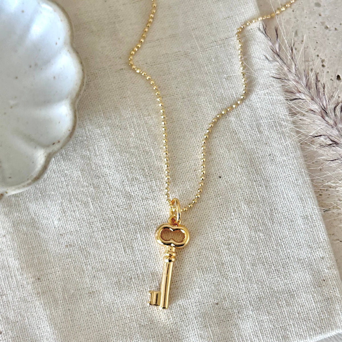 Key charm pendant necklace 18k Gold Filled beaded chain