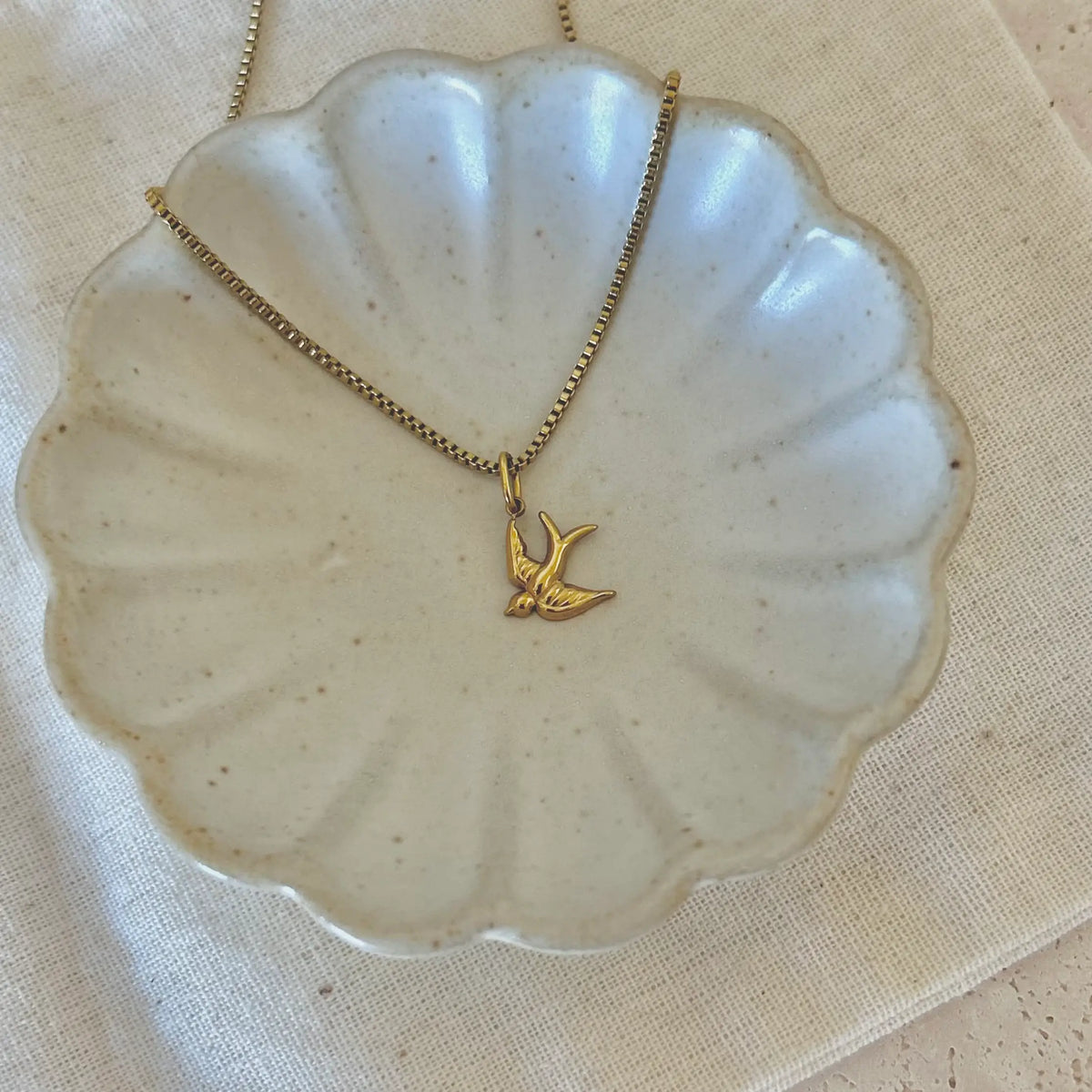Bird necklace dainty Swallow charm pendant strand 18k gf
