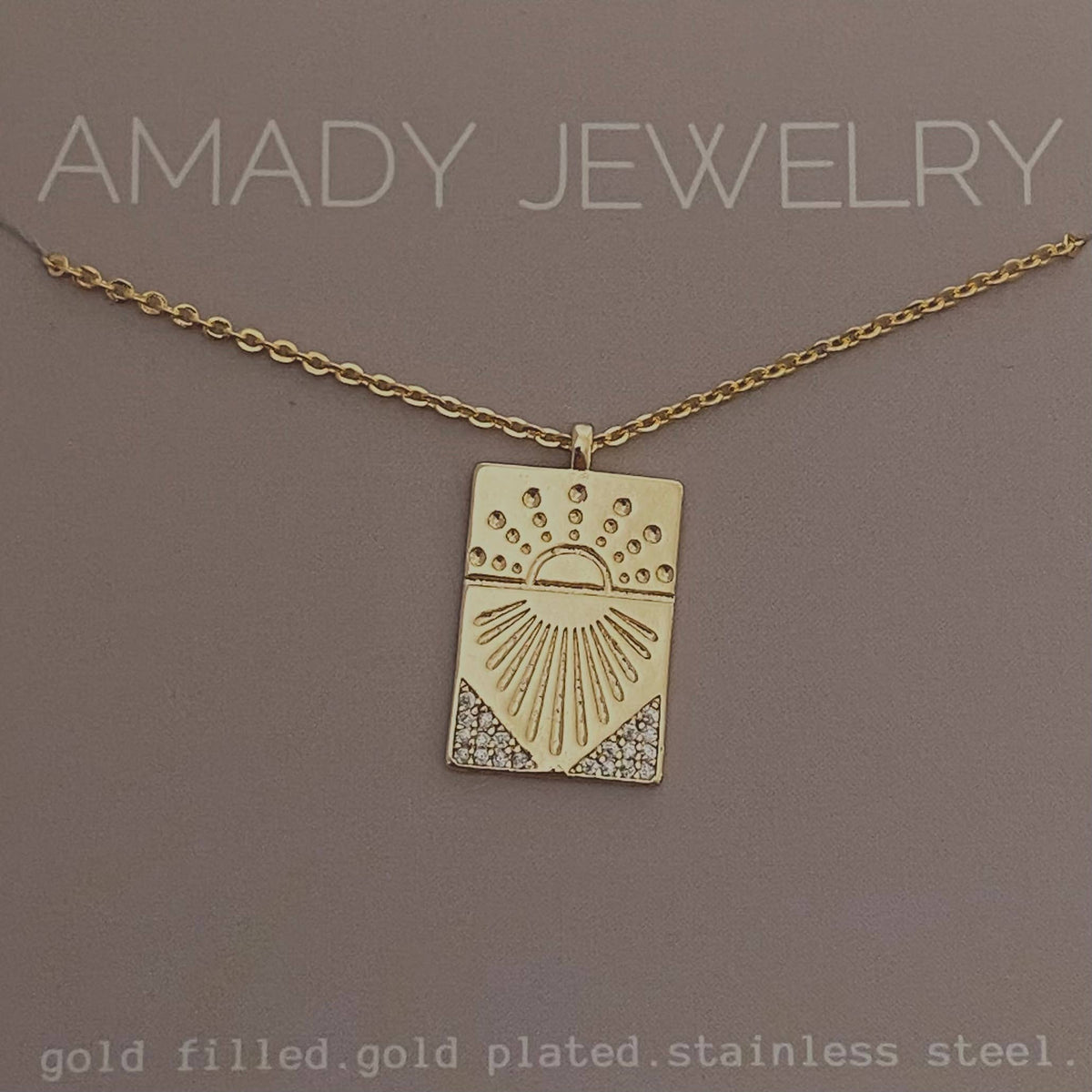 Sunrise Sun Medallion charm pendant 18k gold filled chain