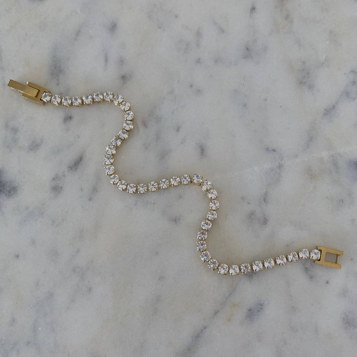 Tennis 3mm Cubic Zirconia Stainless Steel 18k Gold Bracelet