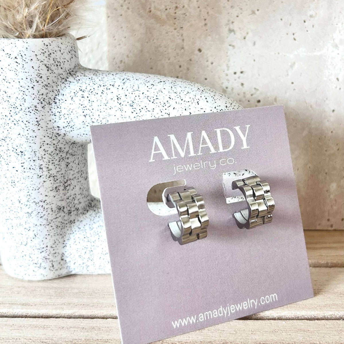 Silver Watchband hoop earrings watch