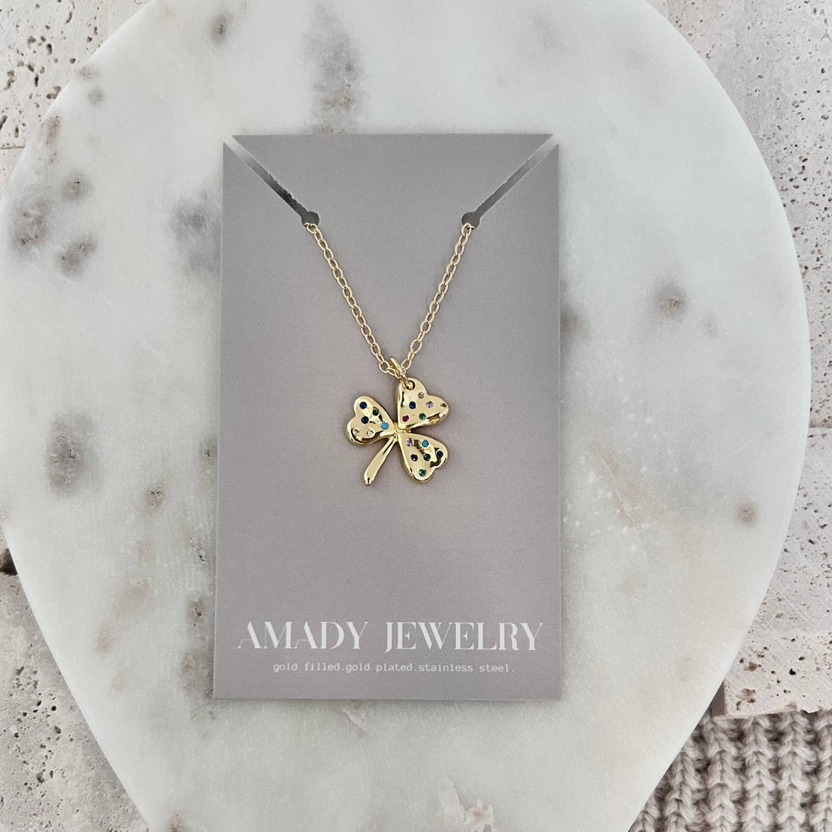 Shamrock leaf pendant 18k gold filled chain necklace lucky