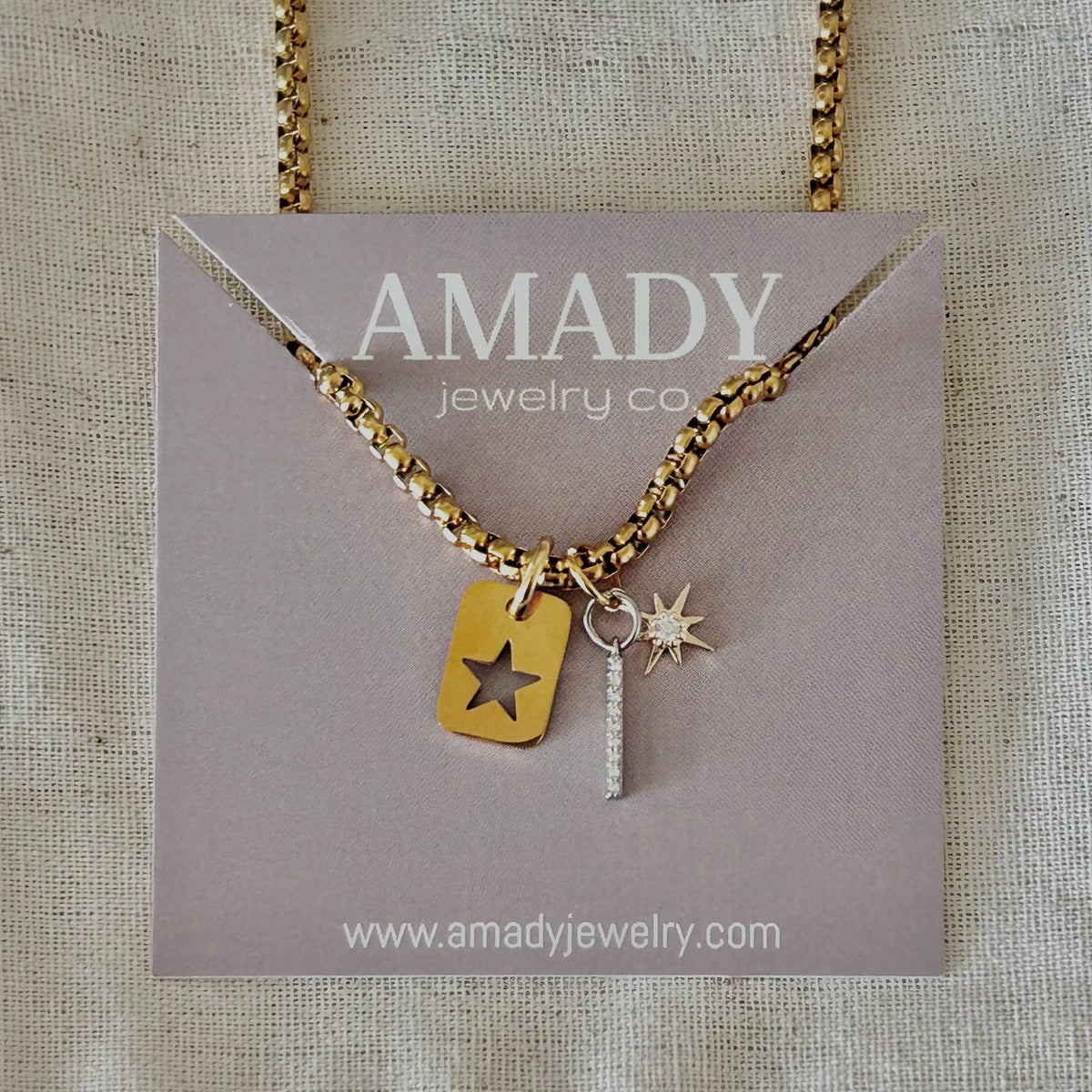 Star tag bar layering necklace gold plated stainless steel