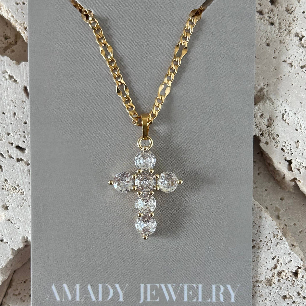 Crystal Pave Cross Necklace 18k gold filled religious jewelr