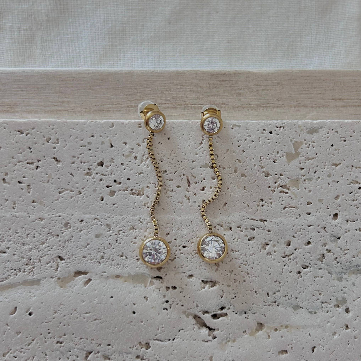 Gold beaded drop long dangle earrings with crystals