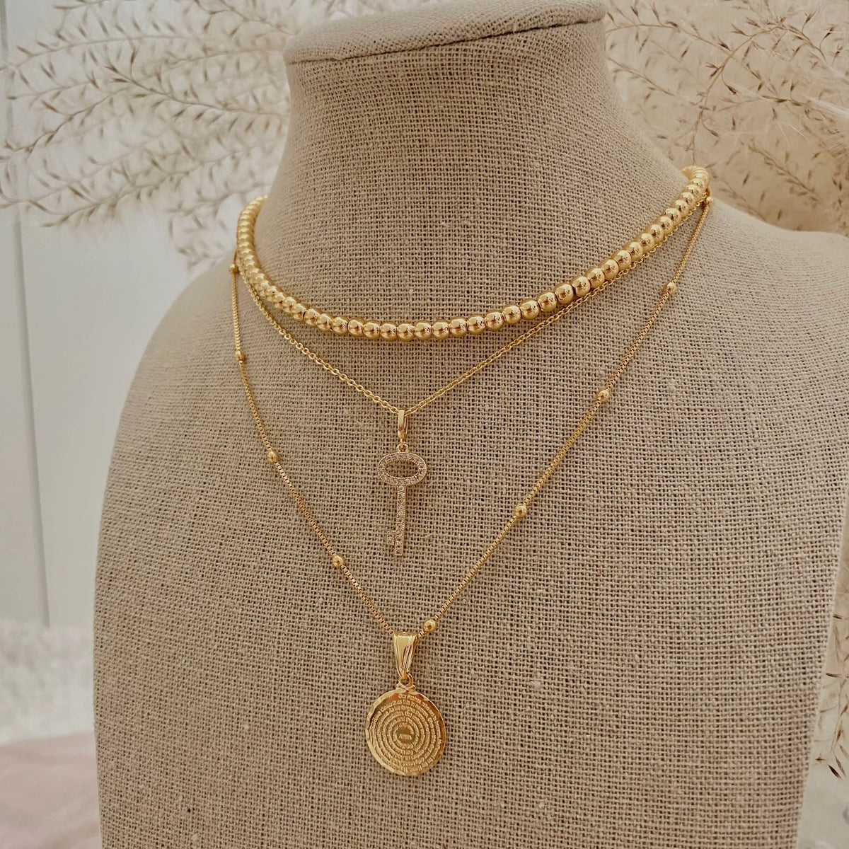 Our Father prayer coin charm necklace 18k GF satellite chain
