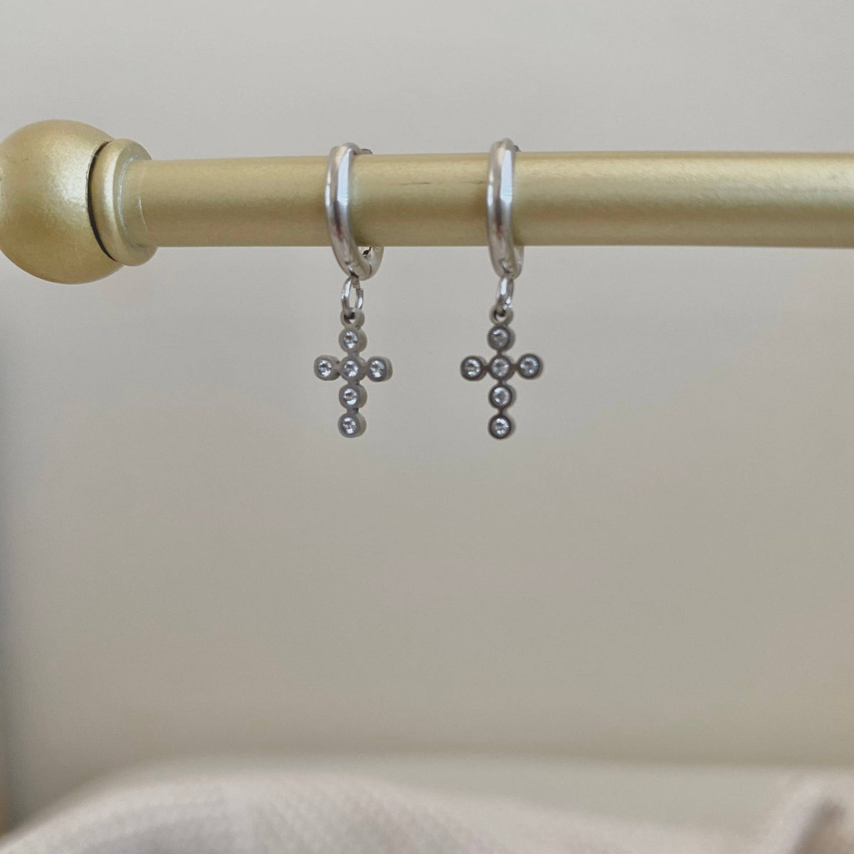 Silver Cross Huggies' Earrings Stainless Steel
