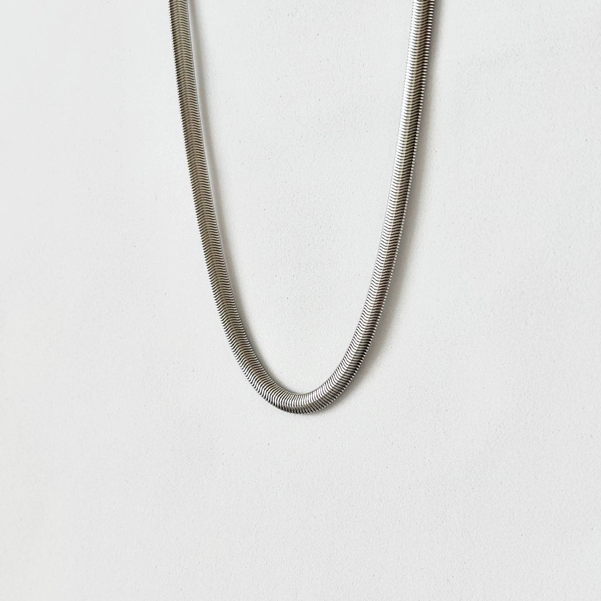 Silver Snake chain herringbone flat chain layering