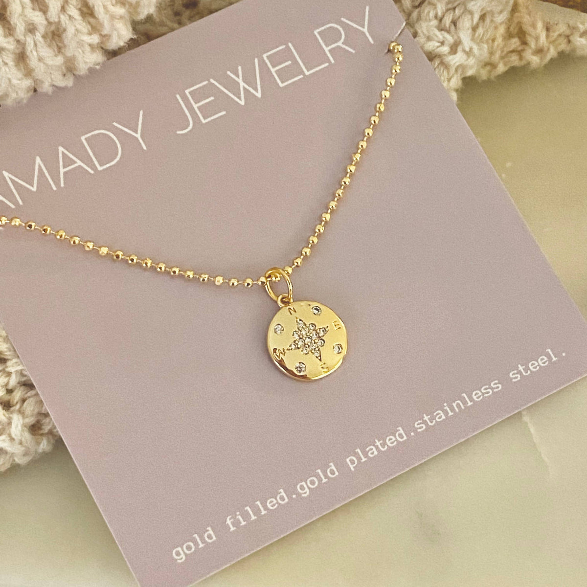Compass Travels Necklace 18k Gold Filled GP charm waterproof